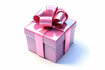 Obraz premium cadeau rose avec joli nœud sur fond blanc, illustration anniversaire, ia générative