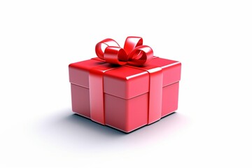 Obraz premium cadeau rouge avec joli nœud sur fond blanc, illustration anniversaire, ia générative