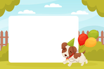Empty Card with Jack Russell Terrier Puppy Character Vector Template