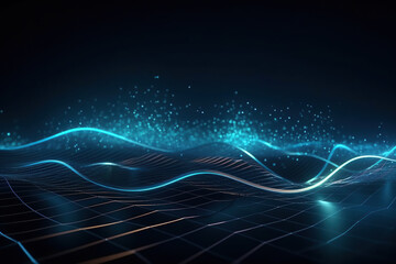 abstract blue waves and dots background, concept of big digitalization. Created with Generative AI technology. 