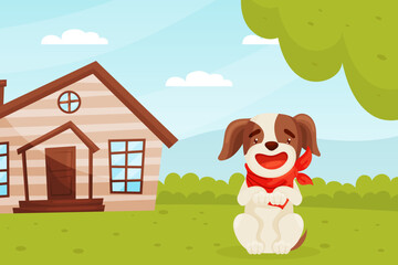 Obraz na płótnie Canvas Jack Russell Terrier Puppy Character Sitting on Green Grass Vector Illustration
