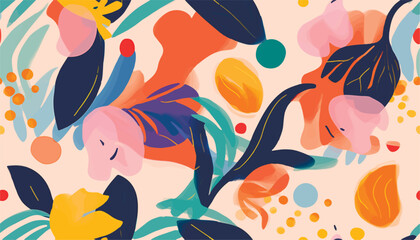 abstract cute fruits and flowers pattern. Collage playful contemporary print. Fashionable template for design.