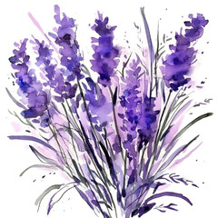 Lavender flowers beautiful floral bouquets. Watercolor natural illustration of Provence herbs on a white background. AI