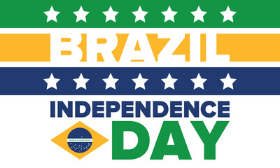 Brazil Independence Day. Happy national holiday. Freedom day. Celebrate annual in September 7. Brazil flag. Patriotic brazilian design. Poster, card, banner, template, background. Vector illustration