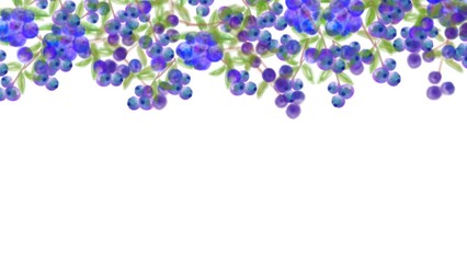 ブルーベリーの背景フレーム、手描きの水彩風イラスト。