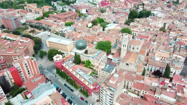 Aerial view of Dali Theatre Museum with city views of Figueres Catalonia Spain