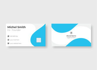 Modern blue color business card design vector template.