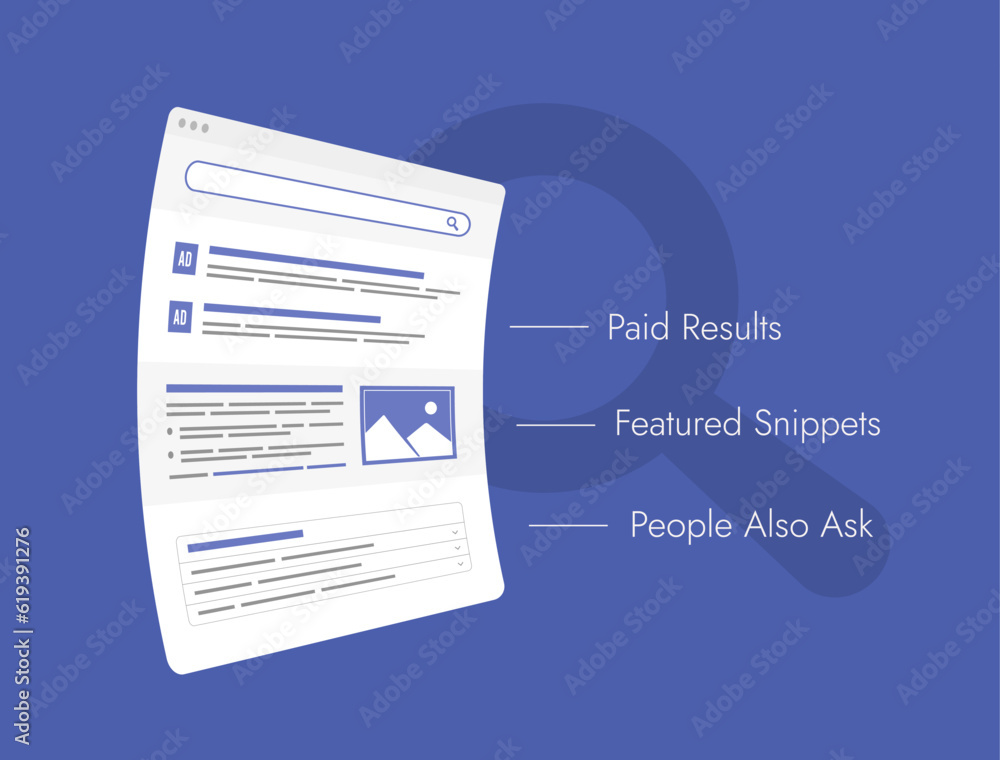 Poster maximize search results with featured snippets, paid results, and people also ask tabs. optimize seo