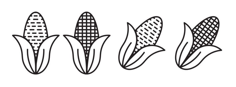 Corn icon set in filled and outlined style. Sweetcorn line icon set.