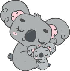 Sweet Mother's Day Koala Hug . Adorable Cartoon Hand Drawing Illustrating Love and Affection Between Mother and Baby Koala