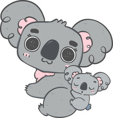 Fototapeta premium Sweet Mother's Day Koala Hug . Adorable Cartoon Hand Drawing Illustrating Love and Affection Between Mother and Baby Koala