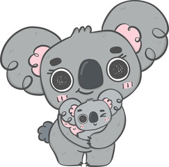 Sweet Mother's Day Koala Hug . Adorable Cartoon Hand Drawing Illustrating Love and Affection Between Mother and Baby Koala