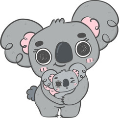 Fototapeta premium Sweet Mother's Day Koala Hug . Adorable Cartoon Hand Drawing Illustrating Love and Affection Between Mother and Baby Koala