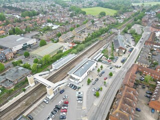 Fototapeta na wymiar an aerial shot of train tracks in The City of Canterbury in Kent