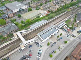 an aerial shot of train tracks in The City of Canterbury in Kent