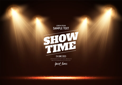 Spotlights. Scene for presentation illuminated by spotlights. Vector illustration.