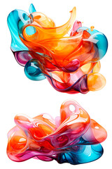 a set of colorful mesmerizing abstract dynamic flow shape design elements on transparent background