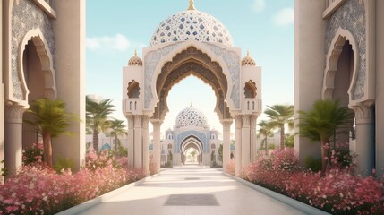 Fototapeta na wymiar The entrance gate of the mosque 3d illustration - Generative AI.