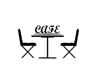 Flat vector icon - street cafe (table, chairs). Food and drink