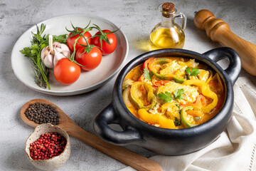 Fish stew. Traditional dish in Brazil, (Moqueca Baiana de Peixe).