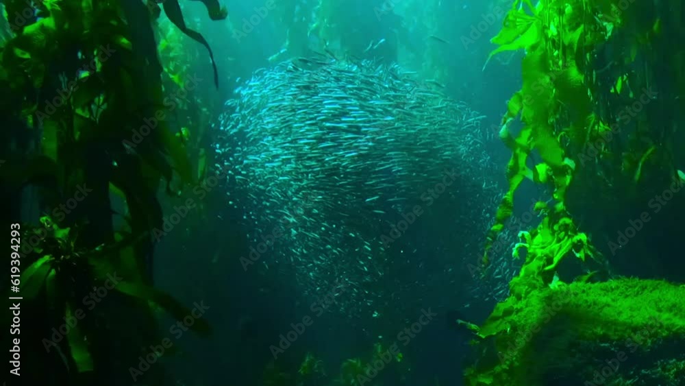 Wall mural Shoal of fish under the ocean