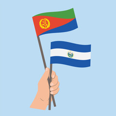 Flags of Eritrea and El Salvador, Hand Holding flags