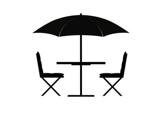 Flat vector icon - street cafe (table, chairs, umbrella). Food and drink - 619395259