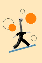Banner placard collage sketch of weird person training warming up crossfit sprint marathon hobby...
