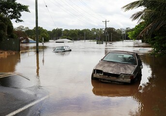 A car in the Floods in Maryborough, Queensland, Australia