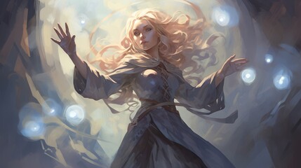 Obraz na płótnie Canvas Sorceress casting a spell, Good Witch, Concept Art, Digital Illustration, Generative AI