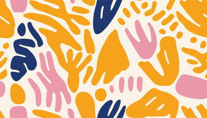 Hand drawn minimal bright abstract organic shapes pattern. Collage contemporary print. Fashionable template for design.