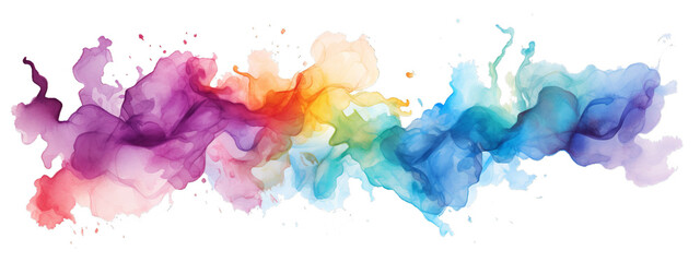 Abstract colorful rainbow color painting illustration - watercolor splashes, isolated on transparent background PNG (Generative Ai) - obrazy, fototapety, plakaty