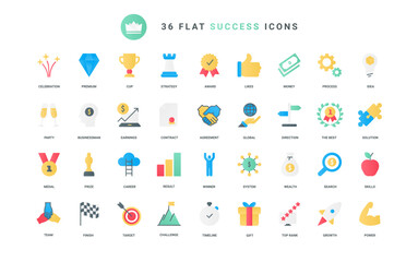 Symbols of top projects, objective target and opportunity to win and achieve award prize, efficient choice, solution and business development. Success thin trendy flat set vector illustration