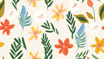 Modern abstract flowers collage pattern. Bright contemporary print. Fashionable template for design.