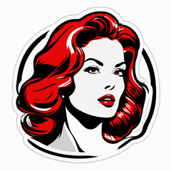 Beautiful woman face with red hair. Vector illustration in retro style.