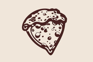 Pizza slice with melted cheese and pepperoni. Vector cartoon sticker in comic style with contour. Design element food for greeting card, poster, print for clothes, emblem.