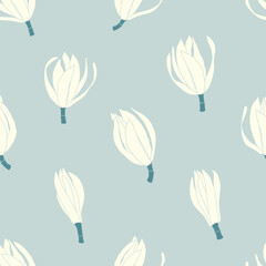 seamless pattern with White champaca, light blue background, Magnolia x alba
