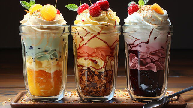 ice cream with fruits HD 8K wallpaper stock photographic image