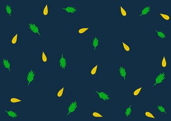 seamless pattern with green and yellow leaves on dark blue background 
