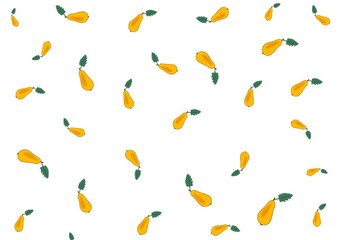 Pattern yellow pears  on white background