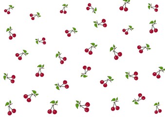 seamless pattern with red cherries on white background