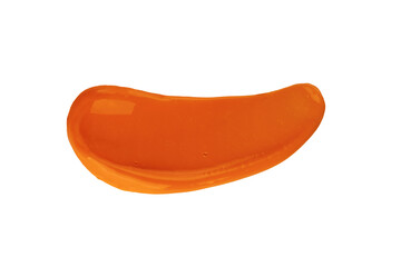 Smear of orange cream. Sunscreen cream swatch isolated on transparent background. Swatch of vitamin C face mask.