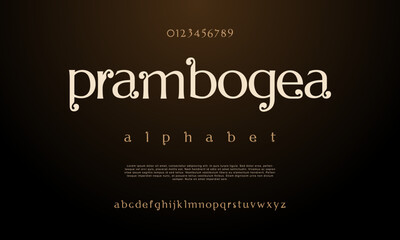 Prambogea premium luxury elegant alphabet letters and numbers. Elegant wedding typography classic serif font decorative vintage retro. Creative vector illustration