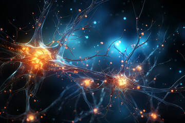 Obraz na płótnie Canvas Visualization of a neuron cell with dendrites and axon, cytology Generative AI