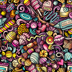 Fototapeta premium Cartoon doodles Candies seamless pattern