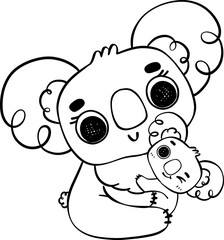 Sweet Mother's Day Koala Hug . Adorable Cartoon outline Hand Drawing Illustrating Love and Affection Between Mother and Baby Koala