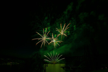 Fireworks above the water surface