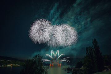 Fireworks above the water surface