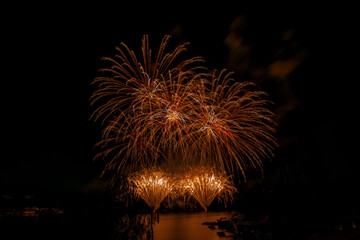 Fireworks above the water surface