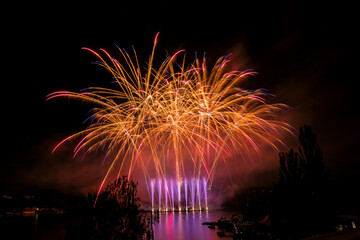 Fireworks above the water surface